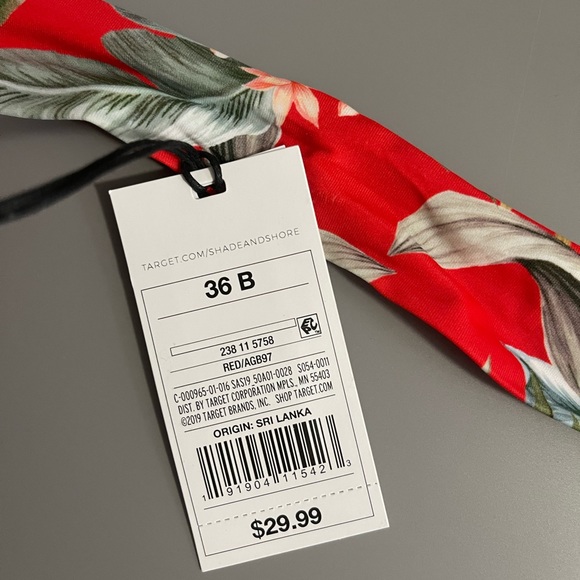 Shade & Shore Red Floral Bikini Top-NWT - Picture 3 of 6